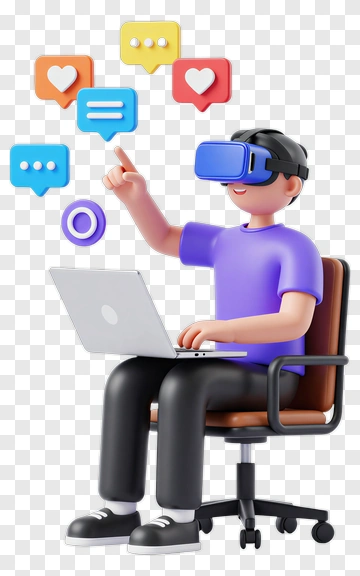 3D Person Using Virtual Reality Headset With Laptop PNG
