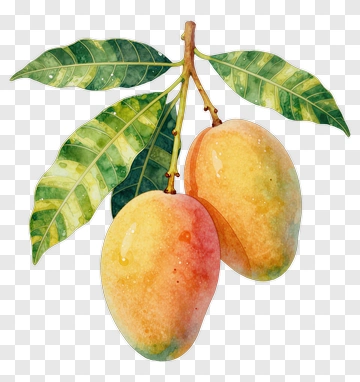 Watercolor Mangoes With Leaves PNG