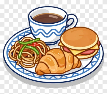 Breakfast Plate With Coffee And Croissant PNG