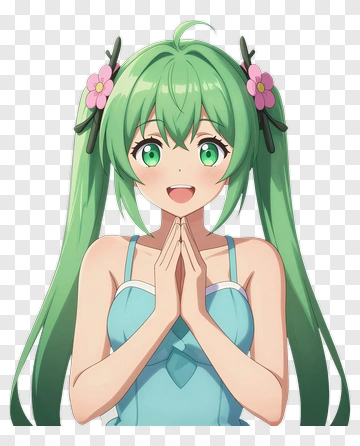 Anime Girl With Green Hair And Flowers PNG
