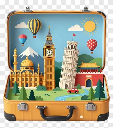 Travel Suitcase With Famous Landmarks PNG