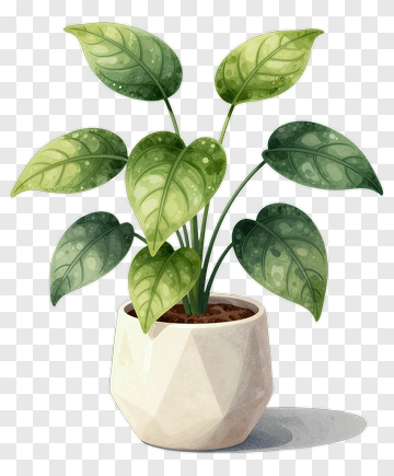 Potted Green Plant With Large Leaves PNG
