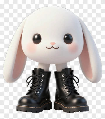 3D Rabbit Wearing Black Boots PNG