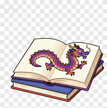 Cartoon Dragon On An Open Book PNG