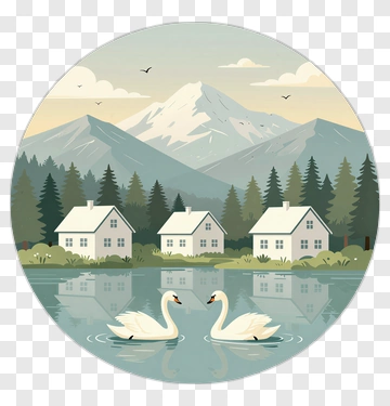 Swans On A Tranquil Lake With Mountain Background PNG