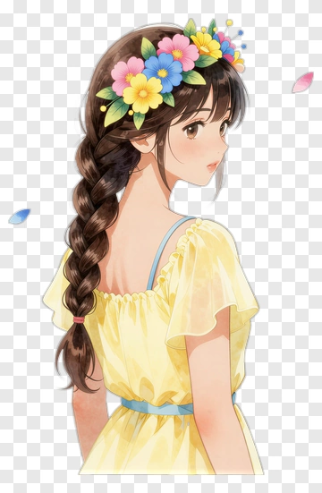 Young Woman With Flower Crown In Yellow Dress PNG