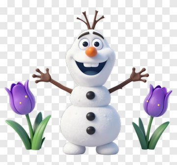 Cartoon Snowman Holding Flowers PNG
