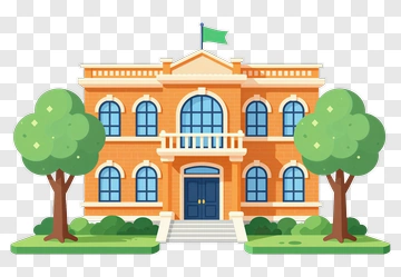 Cartoon School Building With Trees PNG