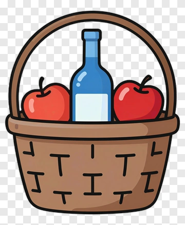 Basket With Apples And A Bottle PNG