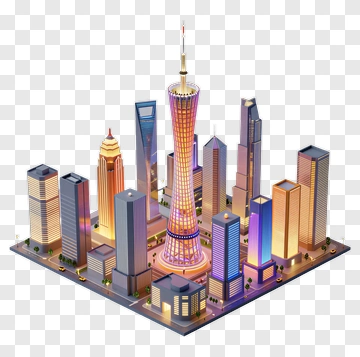 3D City Skyline With Modern Skyscrapers PNG