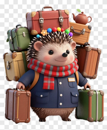 3D Hedgehog Carrying Luggage PNG