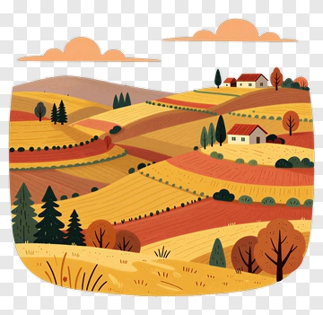 Colorful Countryside Landscape With Rolling Hills PNG