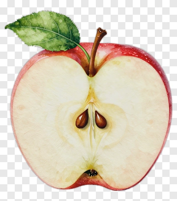 Sliced Apple With Leaf PNG