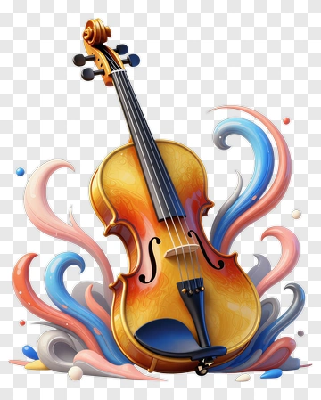 Colorful Violin Surrounded By Swirling Waves PNG