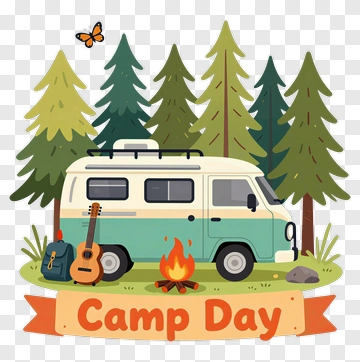 Camp Day With Van And Campfire PNG