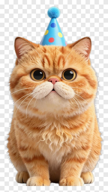 Cute Cat Wearing A Birthday Party Hat PNG