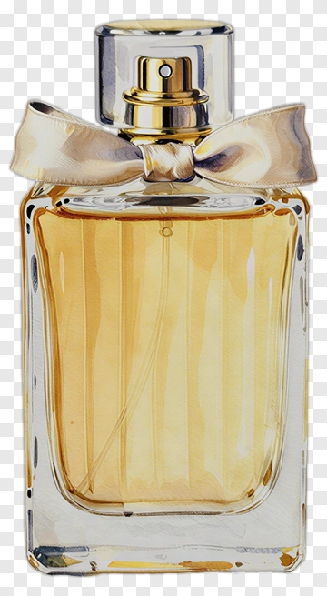 Perfume Bottle With Gold Cap And Ribbon PNG