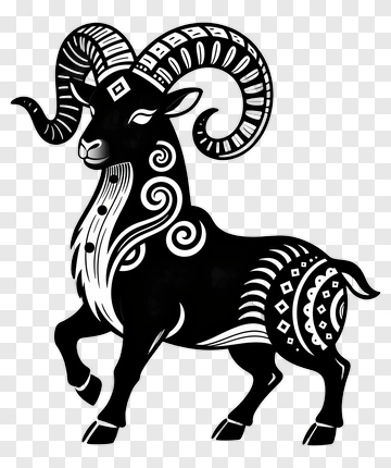 Stylized Black Goat With Intricate Patterns PNG