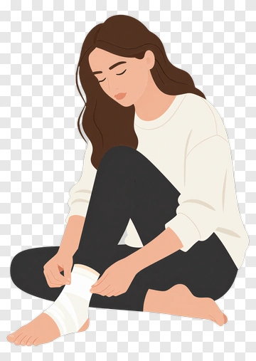 Woman Bandaging Her Ankle PNG