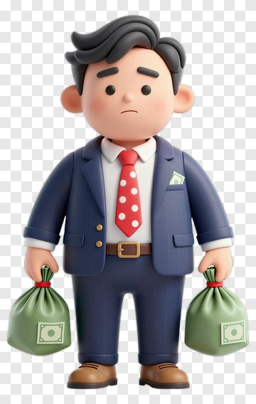 3D Businessman Holding Money Bags PNG