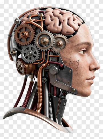 Mechanical Human Head With Gears And Brain PNG