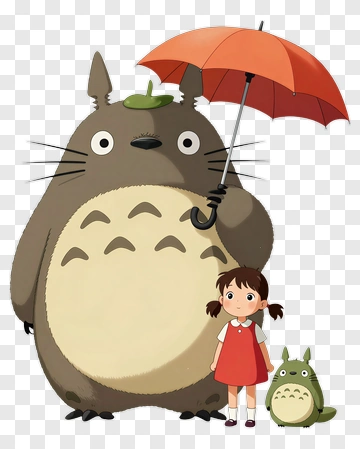 Totoro Holding An Umbrella With Girl And Small Totoro PNG