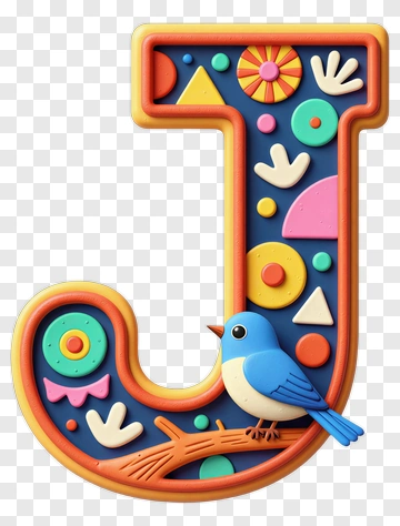 Colorful Letter J With Bird And Decorative Elements PNG