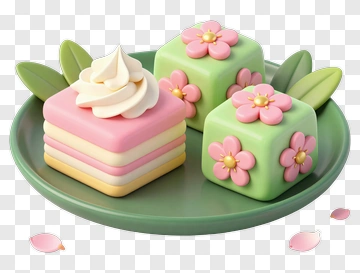 Colorful Dessert Plate With Floral Pastries PNG
