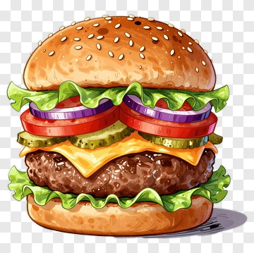 Cartoon Hamburger With Fresh Vegetables PNG