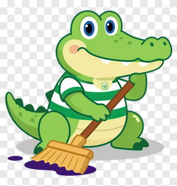 Cartoon Alligator Holding A Broom PNG