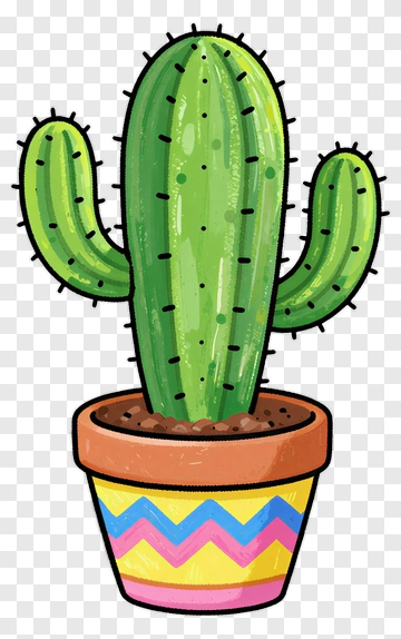Colorful Cactus In A Decorative Pot PNG