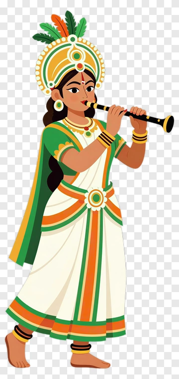Woman Playing Flute In Traditional Attire PNG