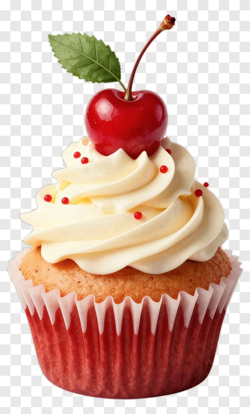 Cupcake With Cherry And Cream Frosting PNG