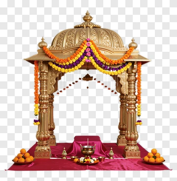 Decorative Wedding Mandap With Floral Arrangements PNG