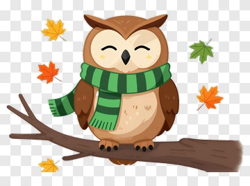 Cartoon Owl With Scarf On A Branch PNG