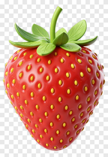 3D Strawberry With Green Leaves PNG