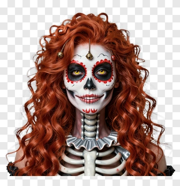 Halloween Skeleton Woman With Red Hair PNG