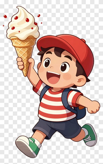Cartoon Boy Holding An Ice Cream Cone PNG