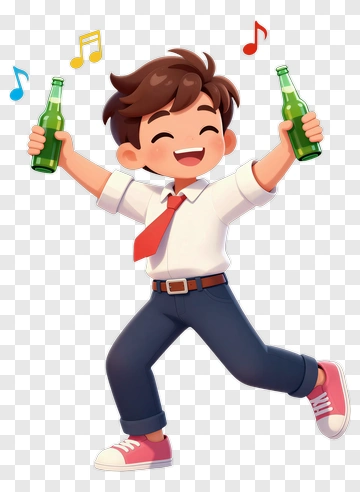 Cartoon Boy Celebrating With Bottles PNG