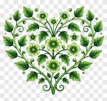 Green Floral Heart Design PNG