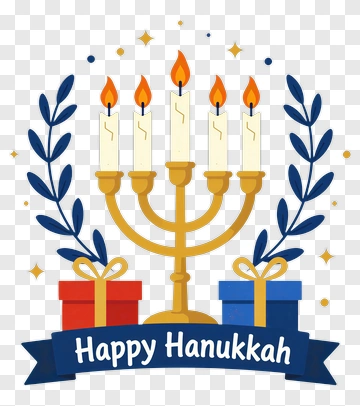Happy Hanukkah Menorah With Gifts PNG