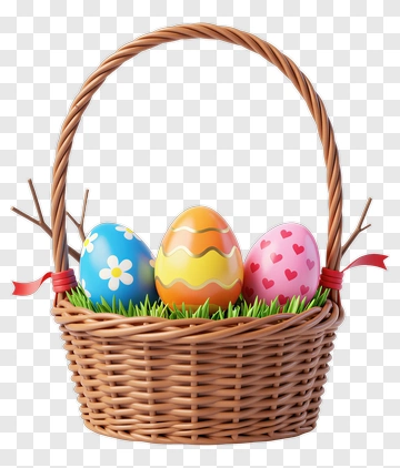 Easter Basket With Colorful Eggs PNG