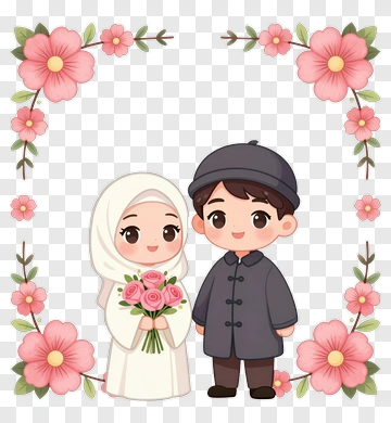 Cartoon Couple Holding A Bouquet Of Flowers PNG