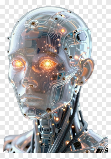 3D Robot Head With Glowing Eyes PNG