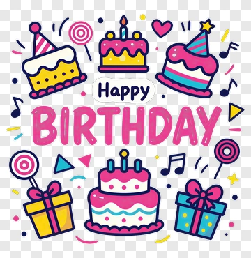 Colorful Birthday Celebration With Cakes And Gifts PNG