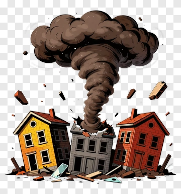 Cartoon Tornado Destroying Houses PNG