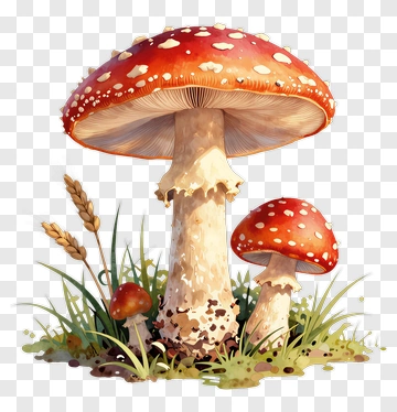Colorful Mushroom Cluster In Grass PNG