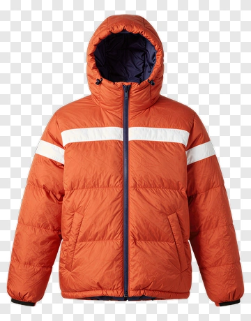 Orange Puffer Jacket With White Stripes PNG