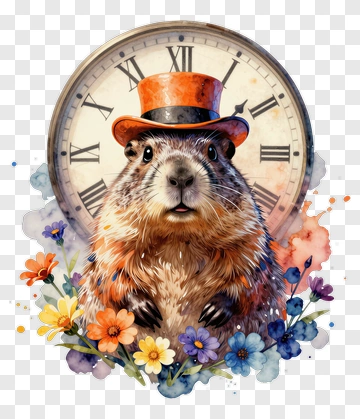Groundhog Wearing A Top Hat Surrounded By Flowers PNG