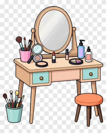 Makeup Vanity Table With Mirror And Accessories PNG
